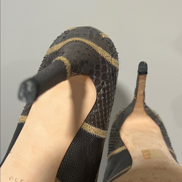 Gucci Women's Gold and Brown Heels - Picture 5 of 6